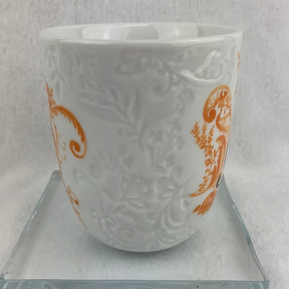 Pier 1 Ava Monogram Letter S 3D Scrollwork Porcelain Coffee Mug